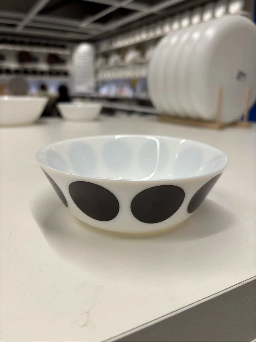 1 IKEA White Bowl for cereal oatmeal or pasta with Black Polka Dots new